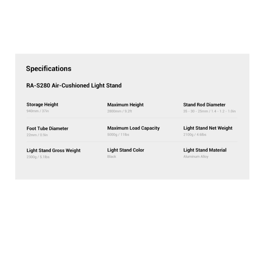 SMALLRIG 3736 RA-S280 AIR CUSHIONED LIGHT STAND