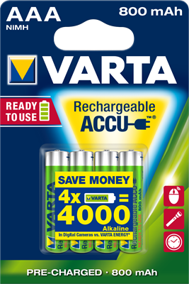 VARTA Piles rechargeables pré-chargées AAA / LR03 800mAh x4